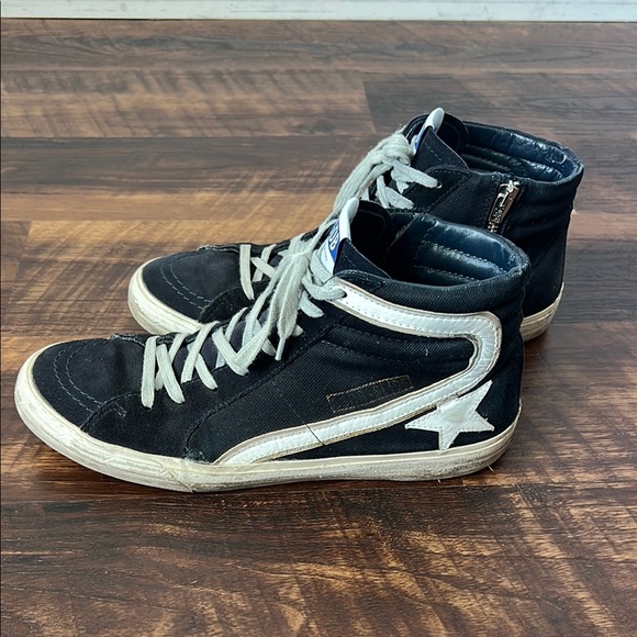 Golden Goose White and Black Denim & Suede High-Top Sneakers 44 US size 11 - Picture 5 of 14